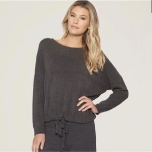 Barefoot Dreams 495 Ultra Light Slouchy Pullover in Dark grey spa blue
